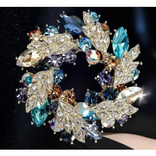 Coloured Rhinestone Wreath Brooch