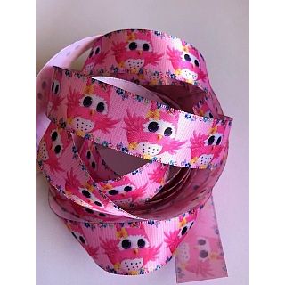 25mm Pretty Pink Owl Satin Ribbon (2 metres)